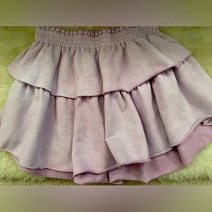 LoveShackFancy Ruffle Mini Hand Dyed Purple Jersey Knit Skirt Sz. P nwt